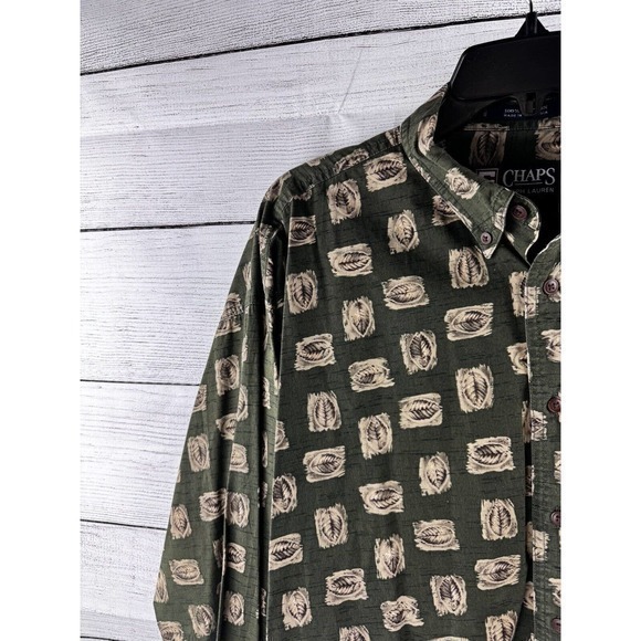 VTG Ralph Lauren Chaps Large Shirt Button Down Long Sleeve Green Leaves Nature - Picture 6 of 9